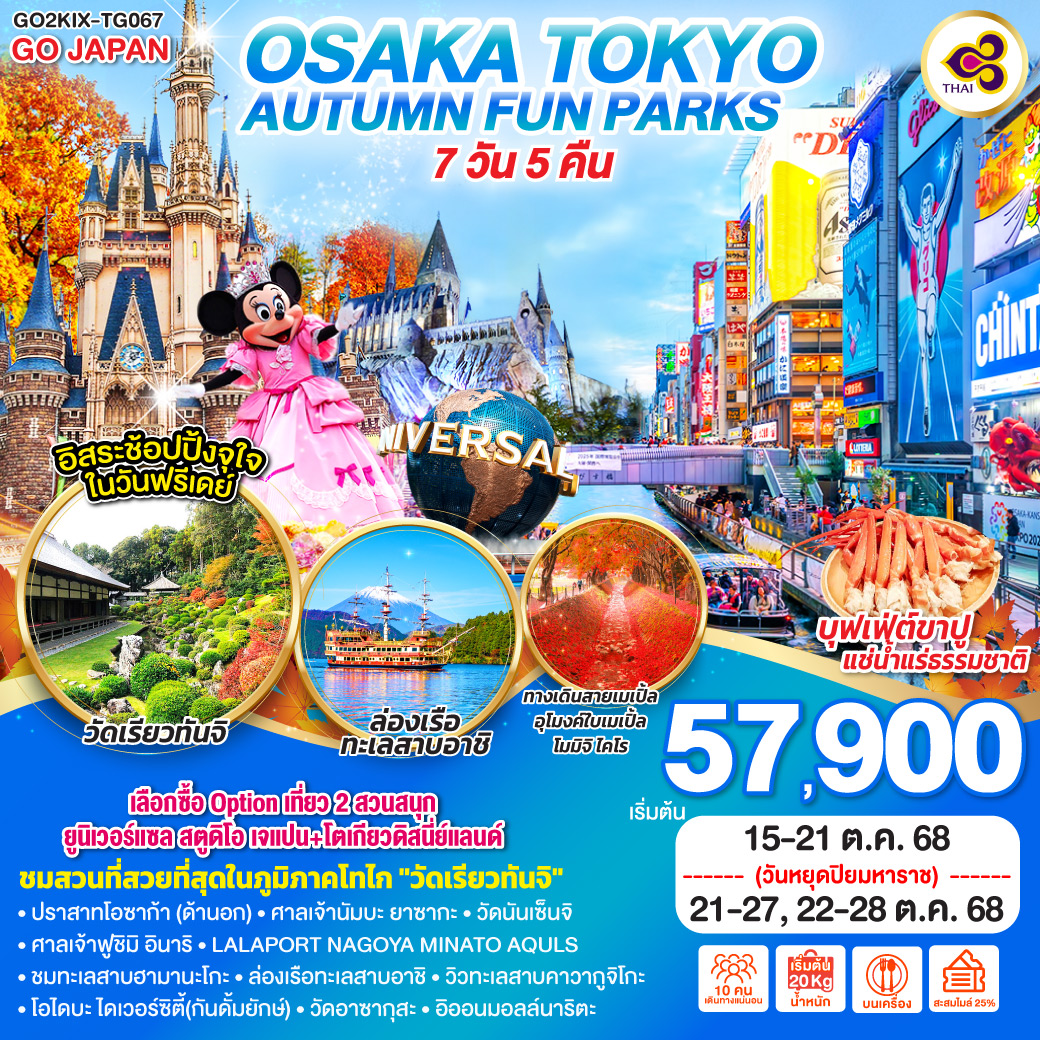 ทัวร์ญี่ปุ่น OSAKA TOKYO AUTUMN FUN PARKS 7วัน 5คืน (TG)