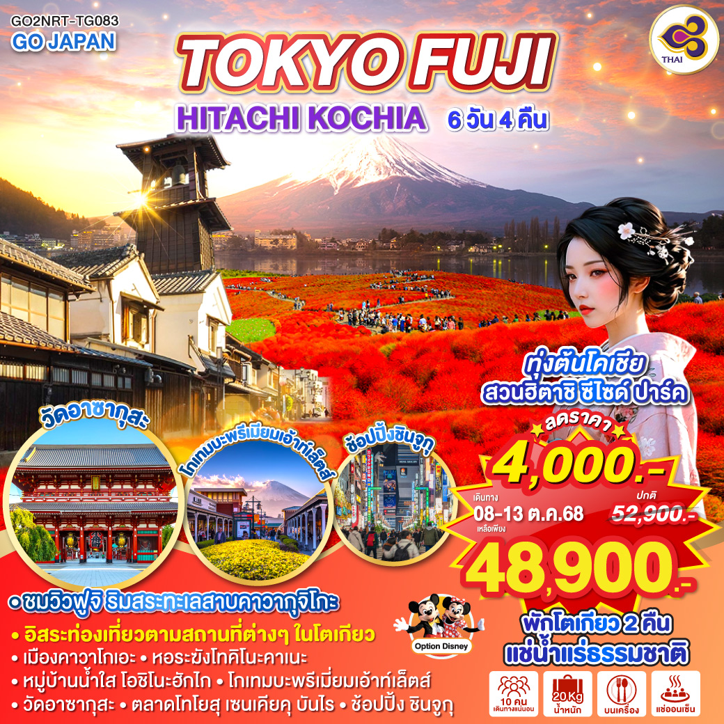 ทัวร์ญี่ปุ่น TOKYO FUJI HITACHI KOCHIA 6วัน 4คืน (TG)