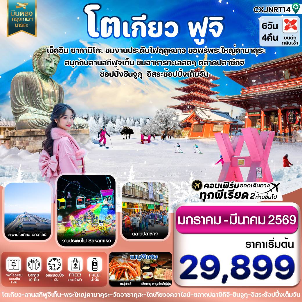 ทัวร์ญี่ปุ่น โตเกียว ฟูจิ งานประดับไฟ อิสระช้อปปิ้ง 1 วันเต็ม 6วัน 4คืน (XJ)