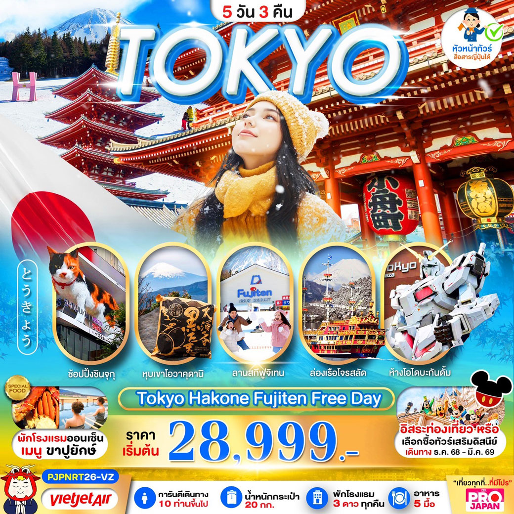 ทัวร์ญี่ปุ่น TOKYO HAKONE FUJITEN FREE DAY 5วัน 3คืน (VZ)